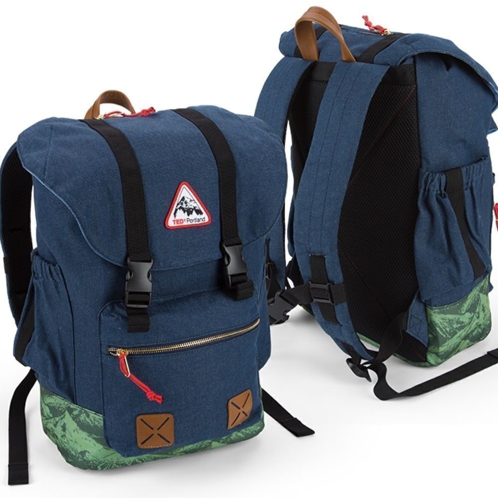 RARE NIKE TedX Portland Oregon Rare Backpack Blue Denim Red Mount Hood Graphic